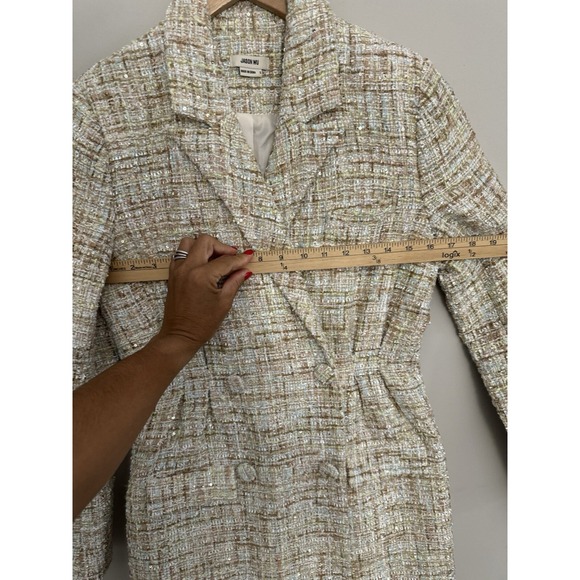Jason Wu Jacket Tweed long Trench Blazer Boucle Double Breast cream  Size Small - Picture 7 of 12